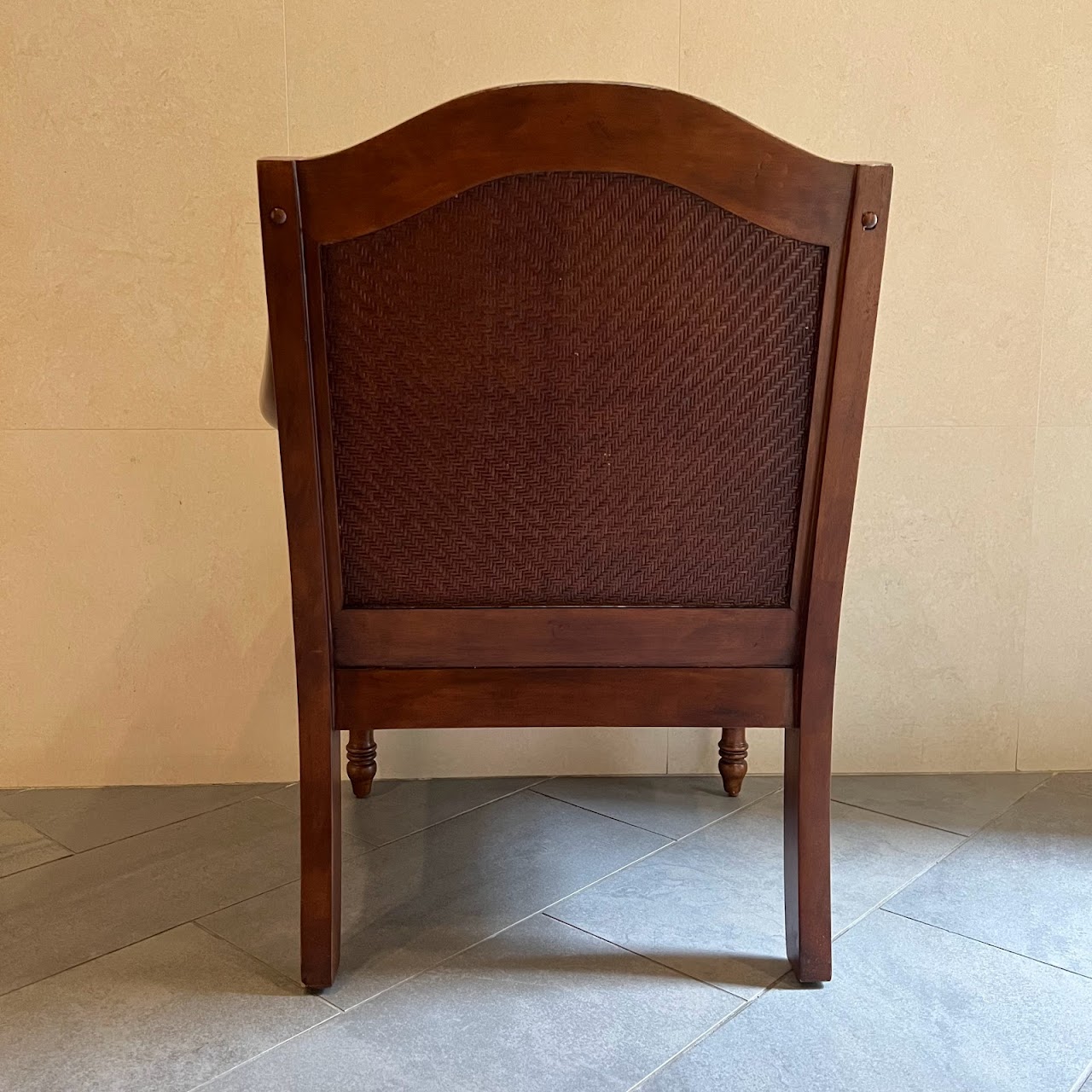 Carved Wood & Rattan Armchair