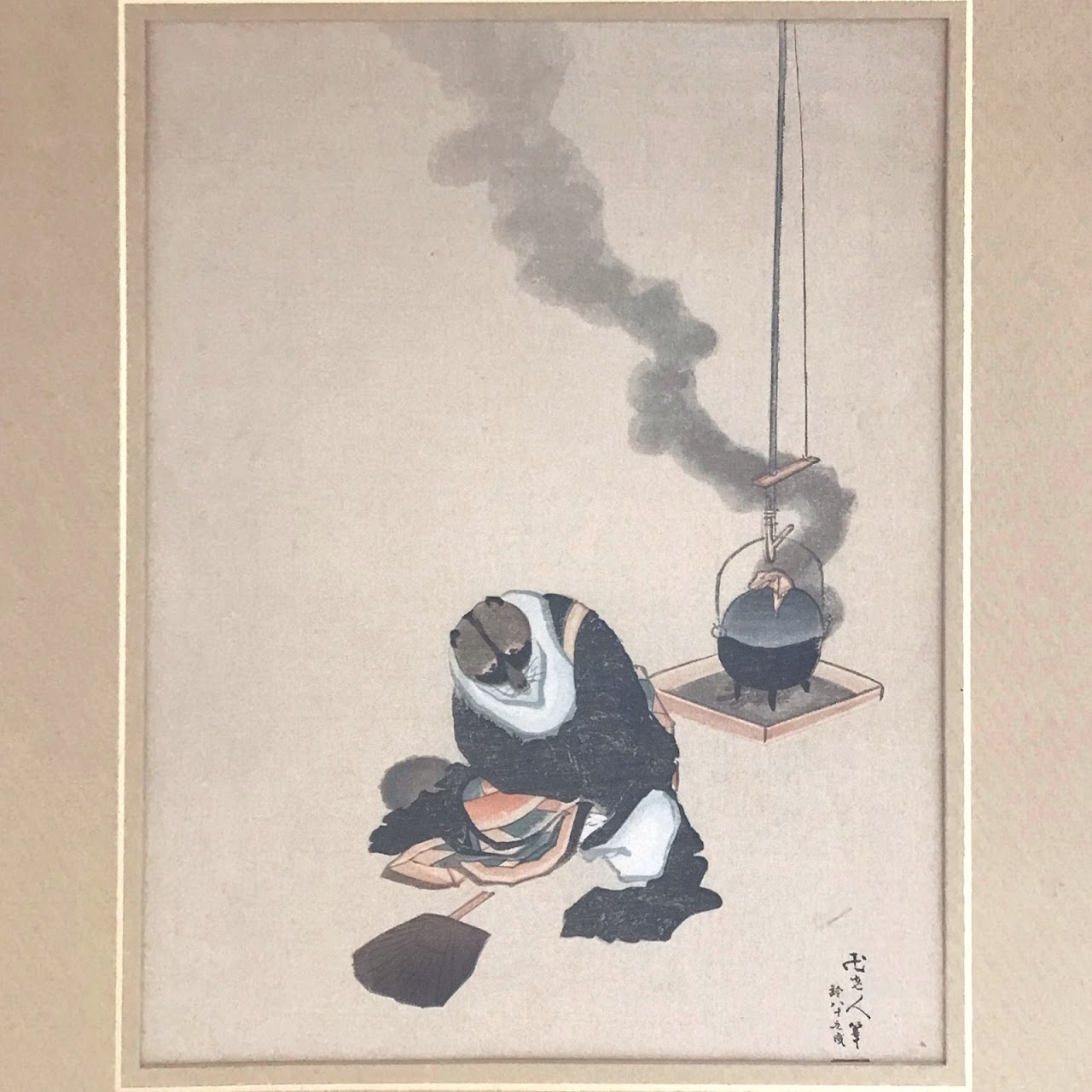 Tanuki Japanese Mythology Signed Woodblock Print