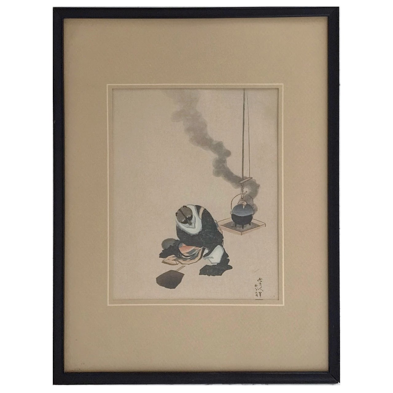 Tanuki Japanese Mythology Signed Woodblock Print