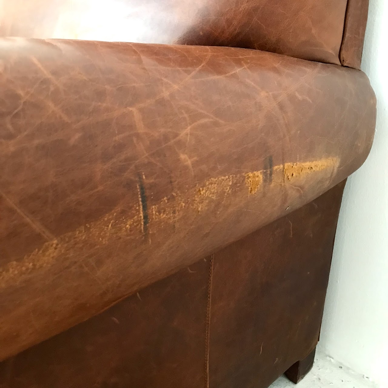 Crate & Barrel Distressed Leather Sleeper Sofa