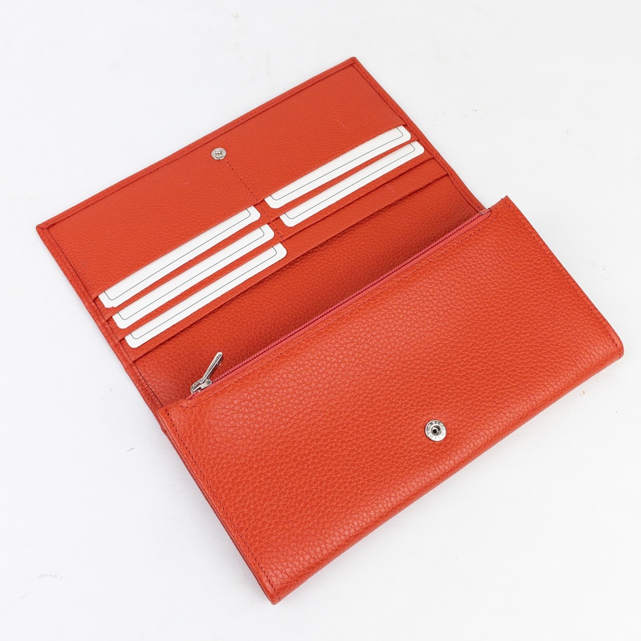 Longchamp NEW Orange Leather Continental Wallet