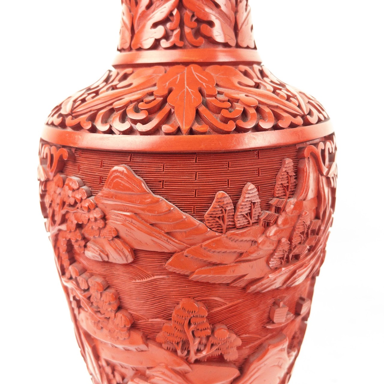 Carved Cinnabar Vase Pair