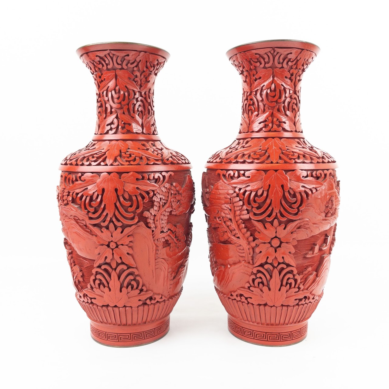 Carved Cinnabar Vase Pair