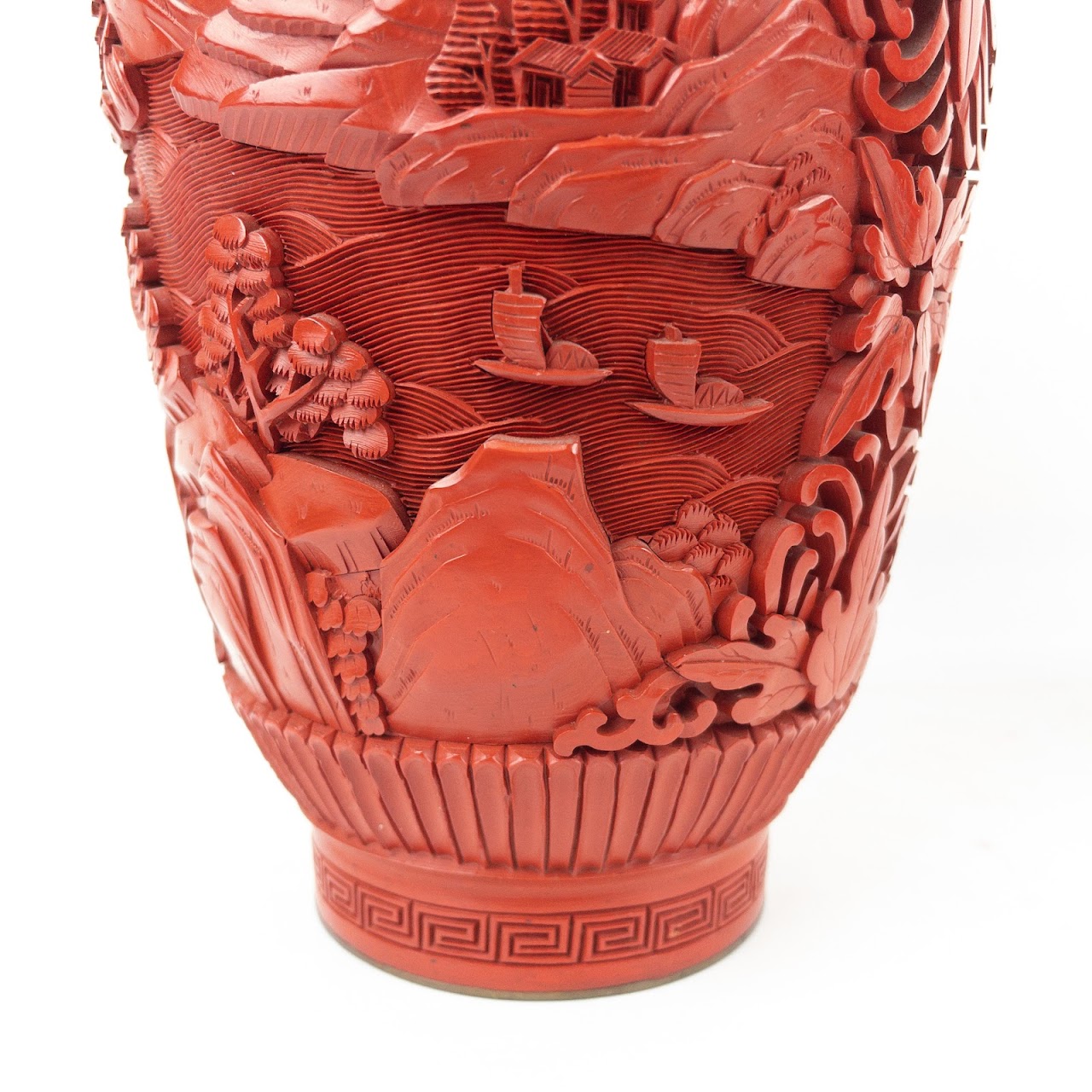 Carved Cinnabar Vase Pair