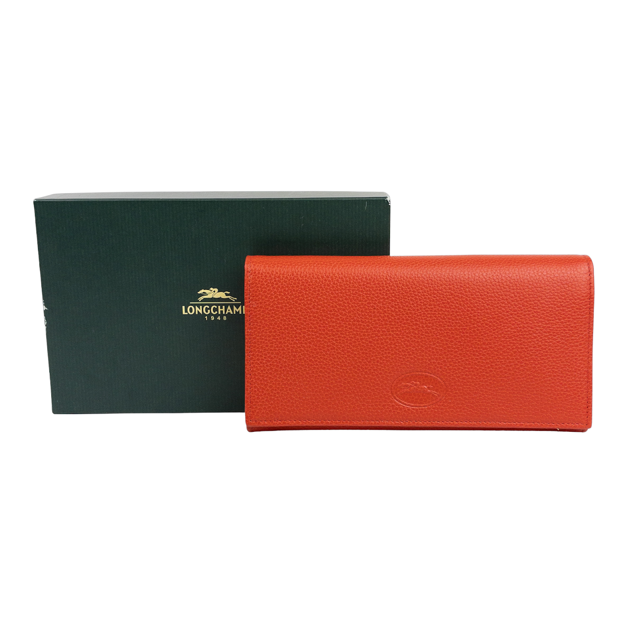 Longchamp NEW Orange Leather Continental Wallet