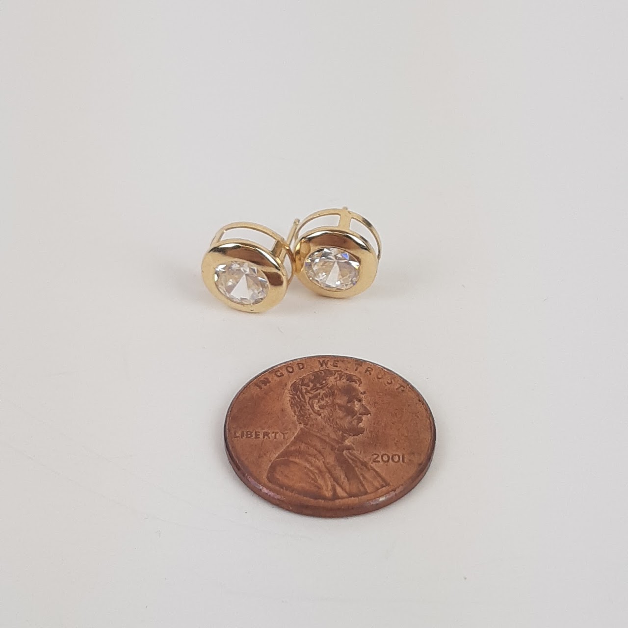 14K Gold & CZ Post Earring Pair Lot of 3