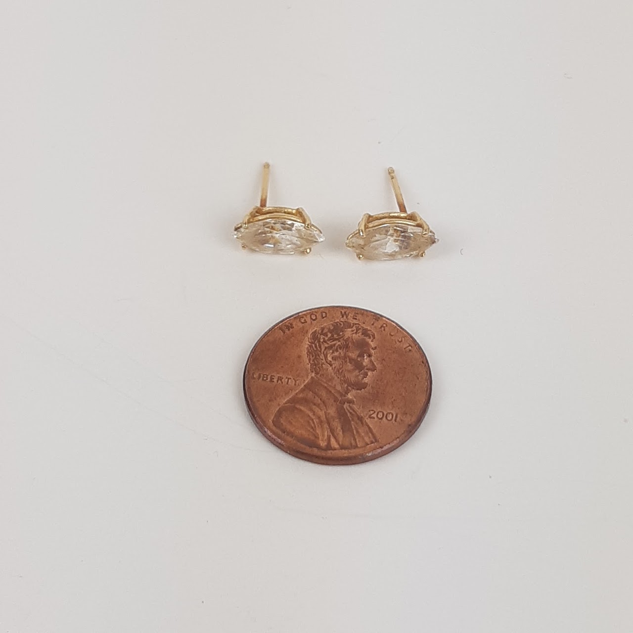 14K Gold & CZ Post Earring Pair Lot of 3