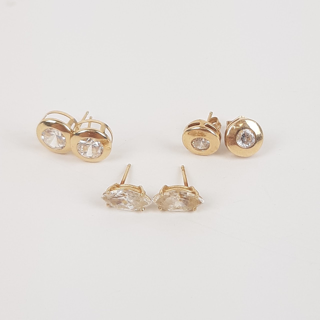 14K Gold & CZ Post Earring Pair Lot of 3