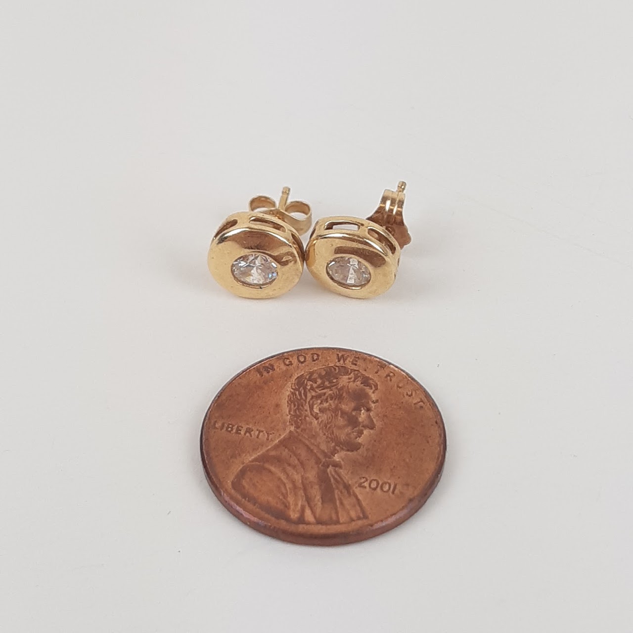 14K Gold & CZ Post Earring Pair Lot of 3