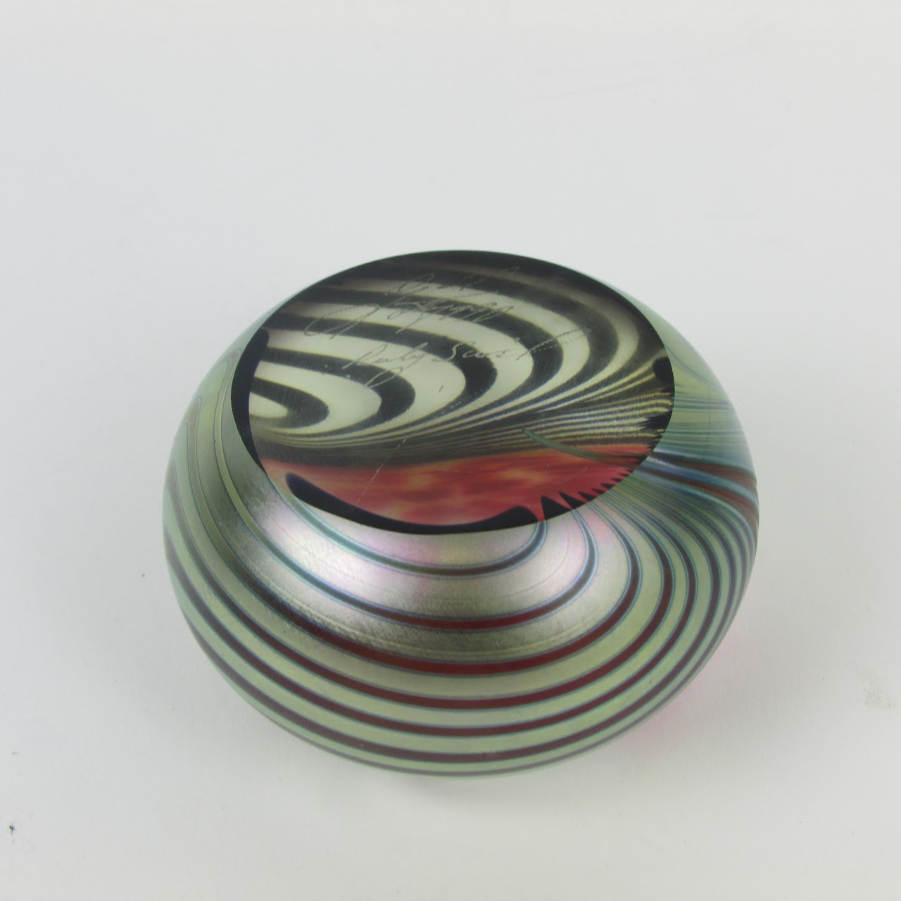 Iridescent Art Glass Signed Paperweight