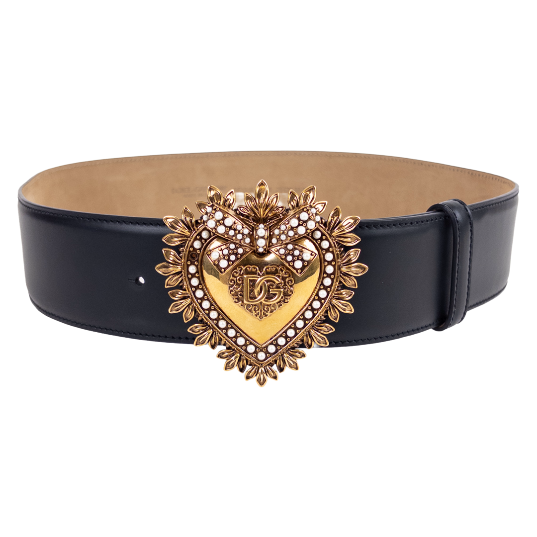 Dolce & Gabbana Wide Leather Belt With Embellished Heart Buckle