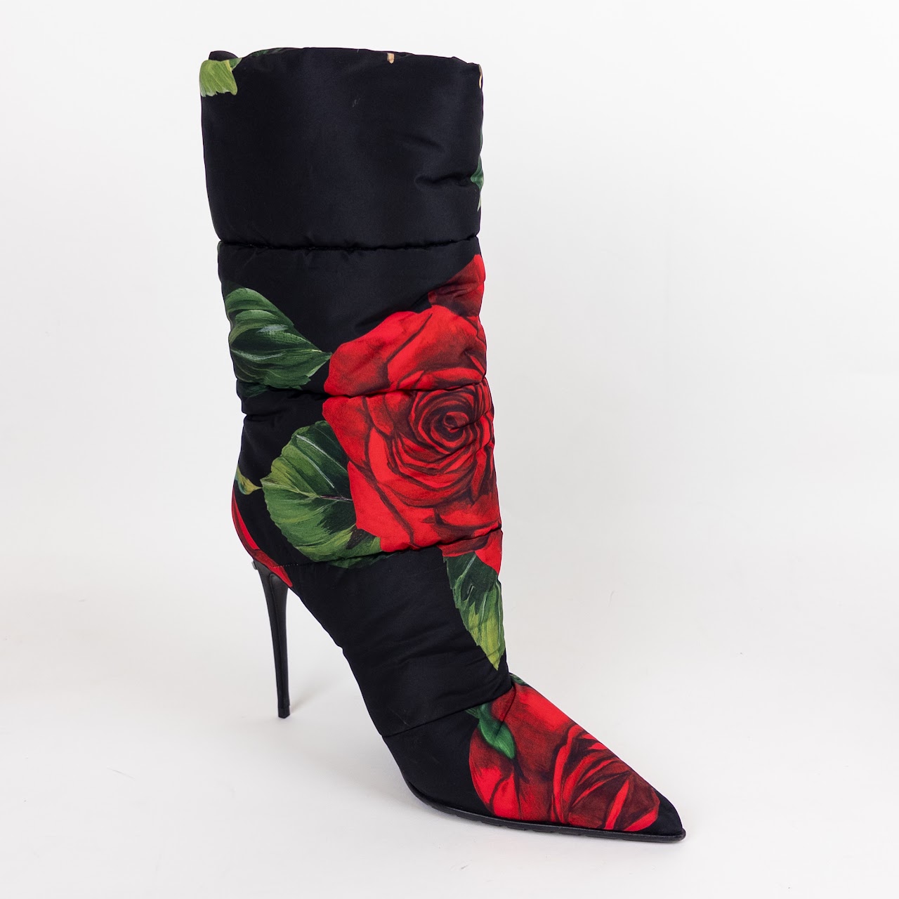 Dolce & Gabbana Quilted Calf Height Rose Print Boots