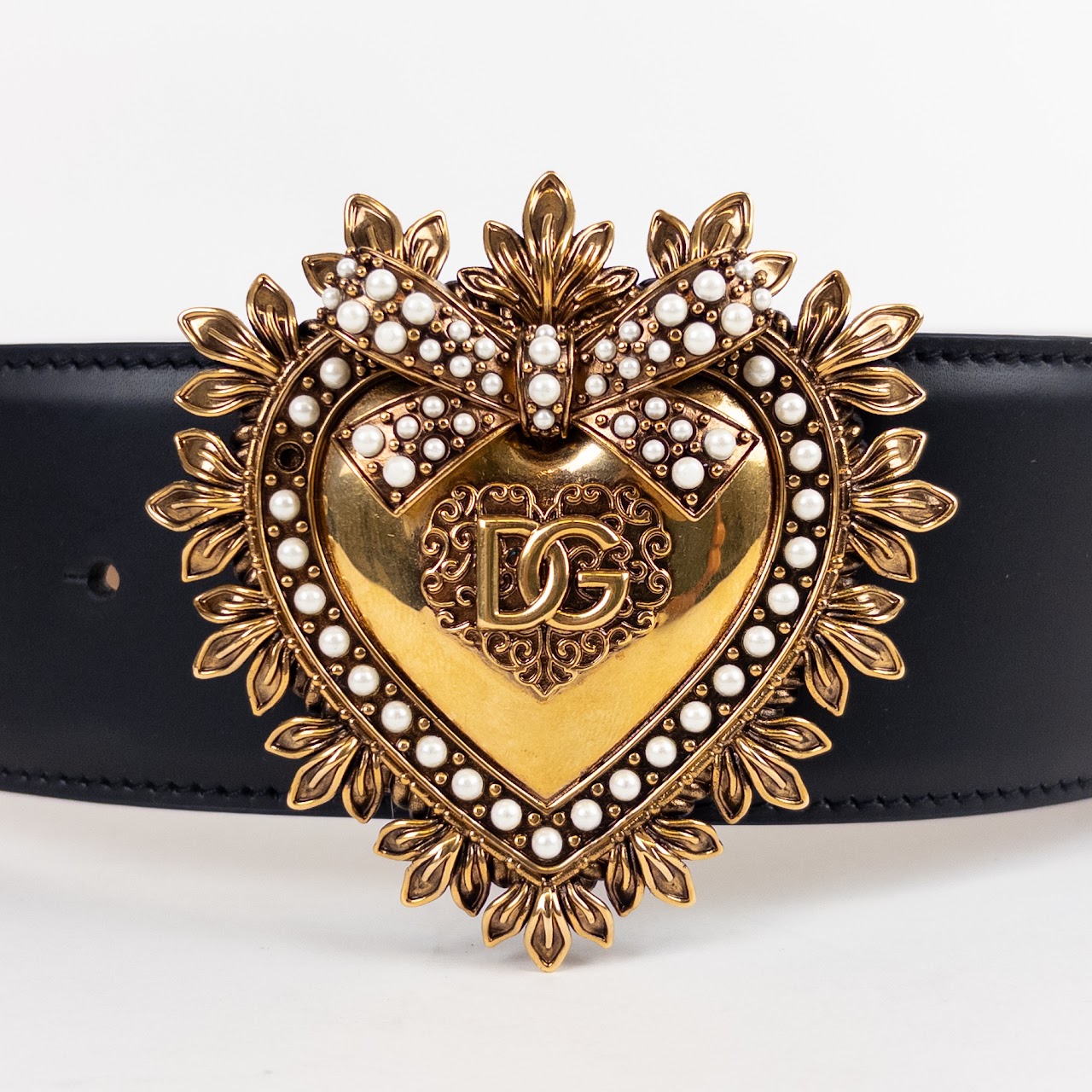 Dolce & Gabbana Wide Leather Belt With Embellished Heart Buckle