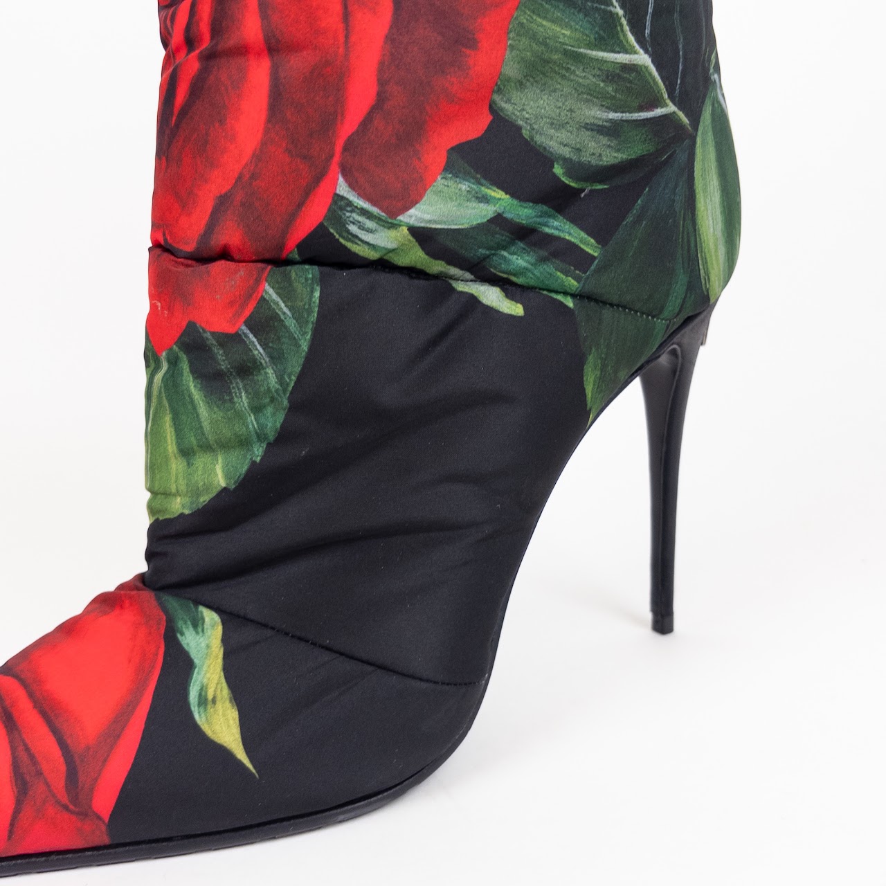 Dolce & Gabbana Quilted Calf Height Rose Print Boots