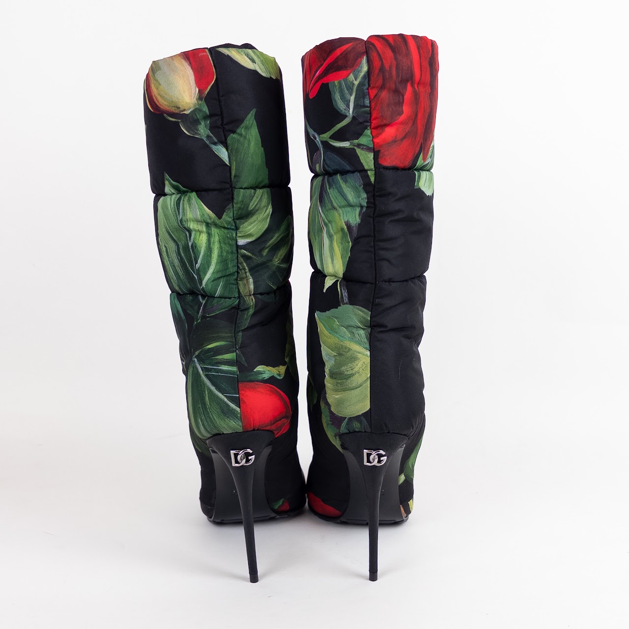 Dolce & Gabbana Quilted Calf Height Rose Print Boots