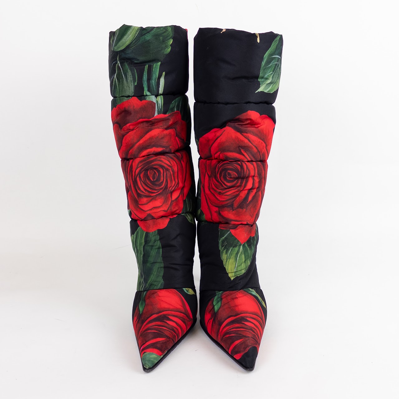 Dolce & Gabbana Quilted Calf Height Rose Print Boots