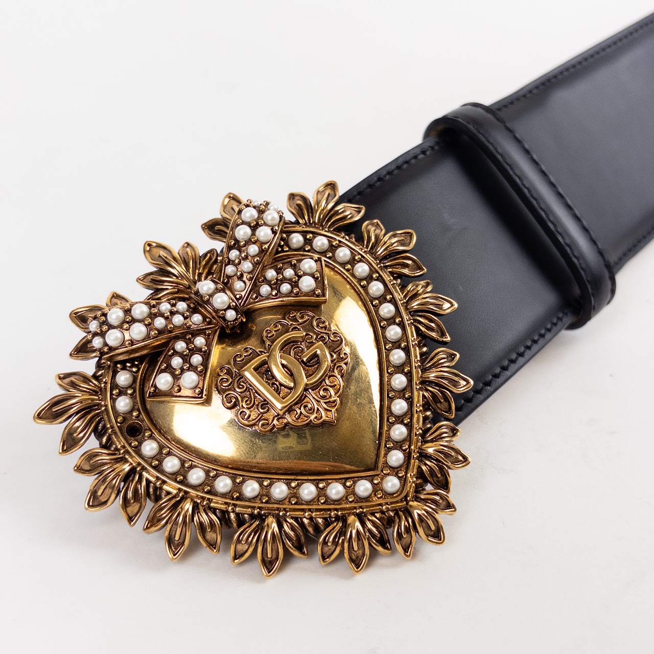 Dolce & Gabbana Wide Leather Belt With Embellished Heart Buckle