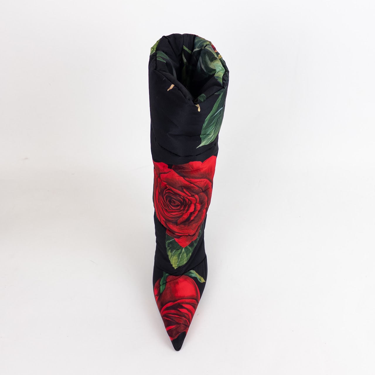 Dolce & Gabbana Quilted Calf Height Rose Print Boots