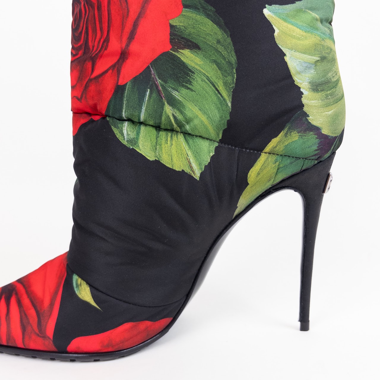 Dolce & Gabbana Quilted Calf Height Rose Print Boots