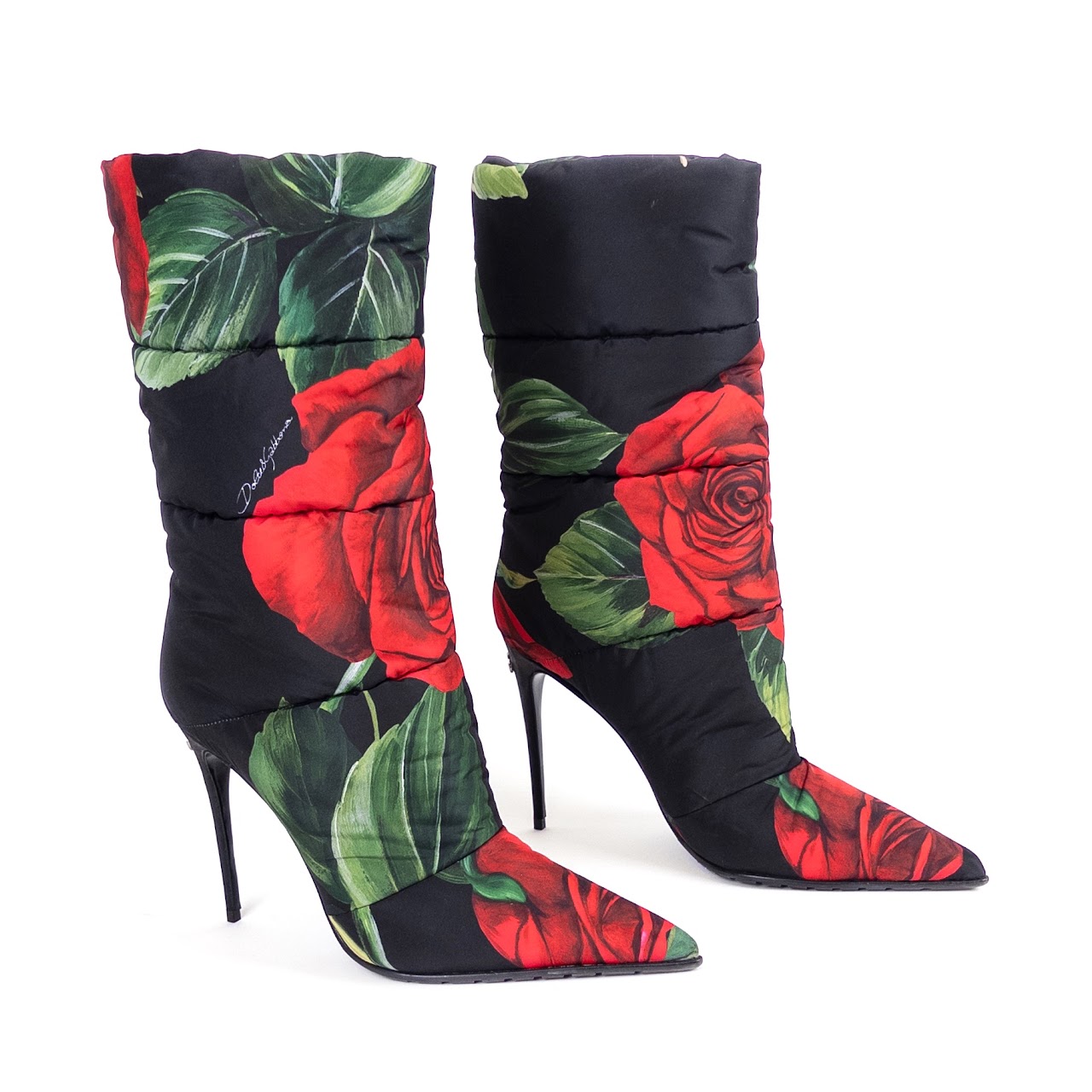 Dolce & Gabbana Quilted Calf Height Rose Print Boots