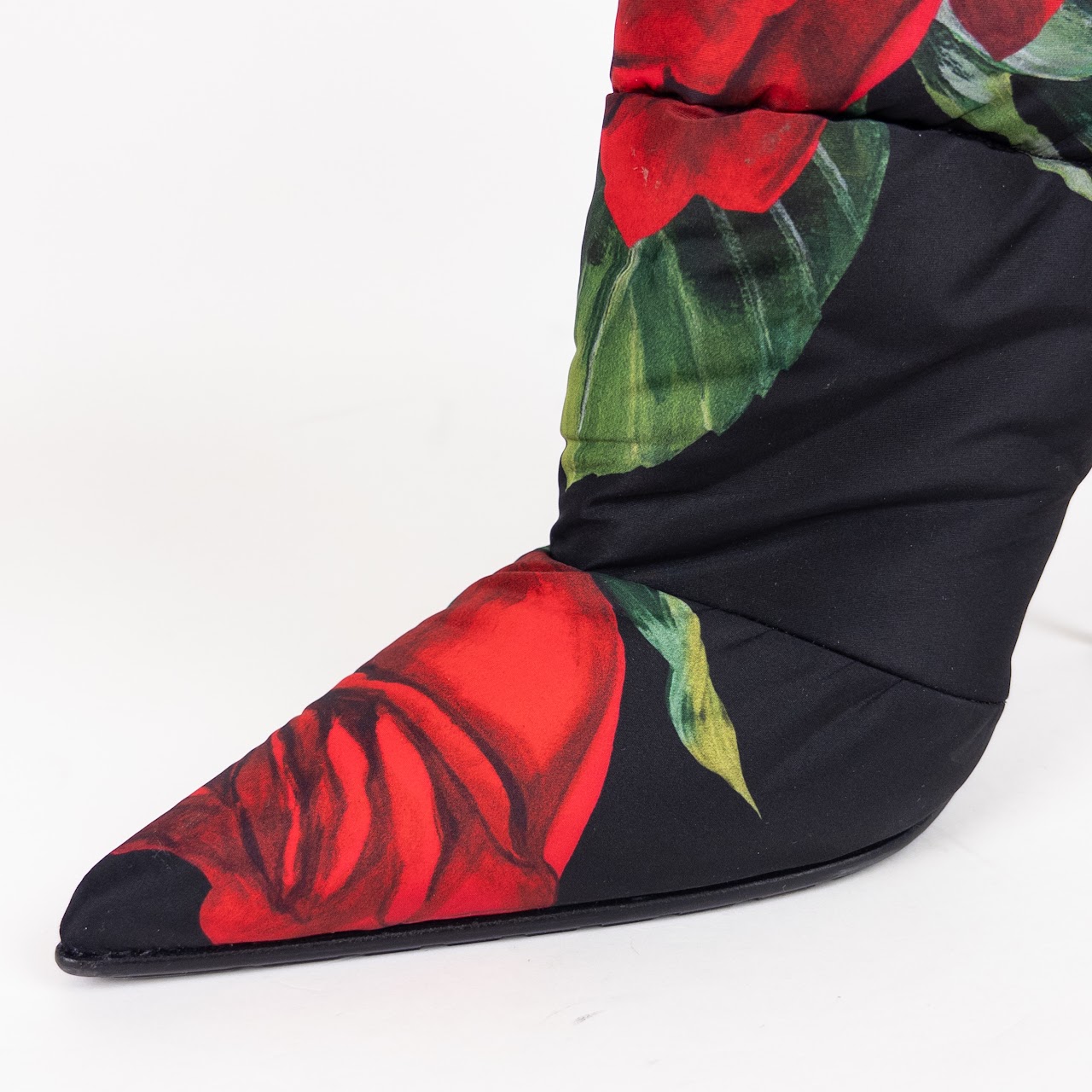 Dolce & Gabbana Quilted Calf Height Rose Print Boots