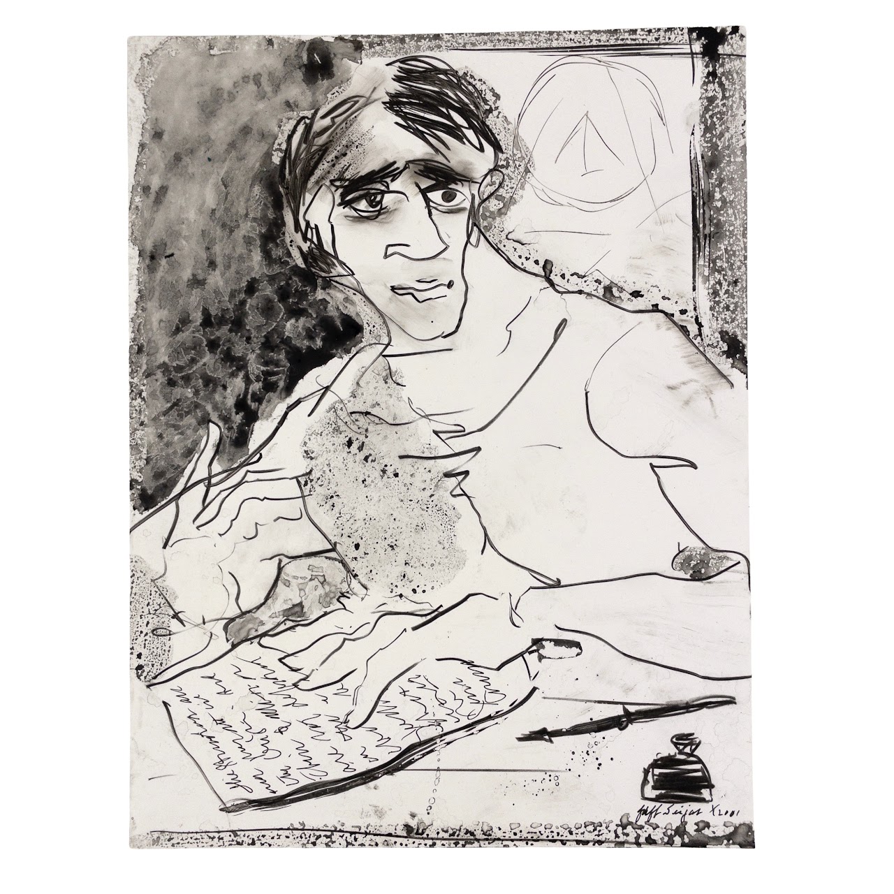 Jaff Seijas 'Pen & Ink Man' Signed Ink Drawing