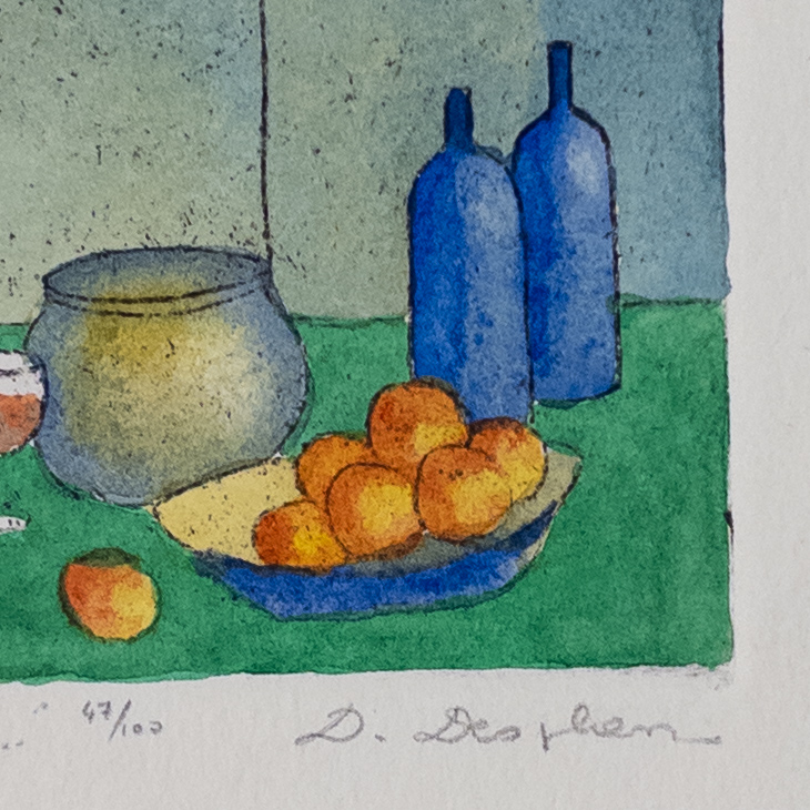 Danielle Desplan 'A Still Life in Blue' Etching in Color