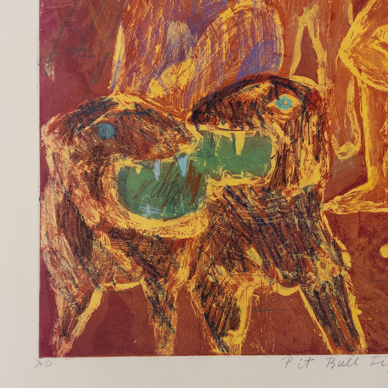 *'Pit Bull Fight' Signed Etching in Colors