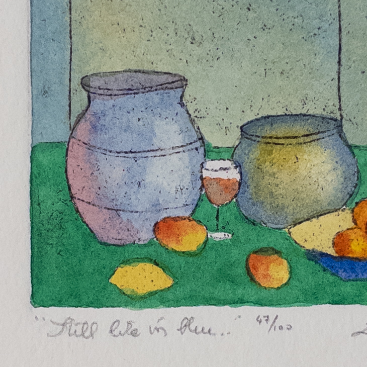 Danielle Desplan 'A Still Life in Blue' Etching in Color