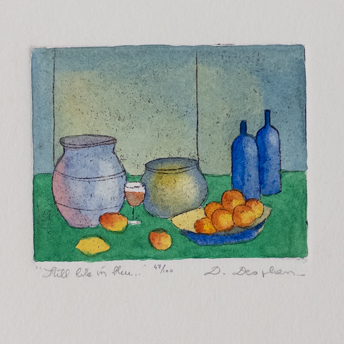 Danielle Desplan 'A Still Life in Blue' Etching in Color