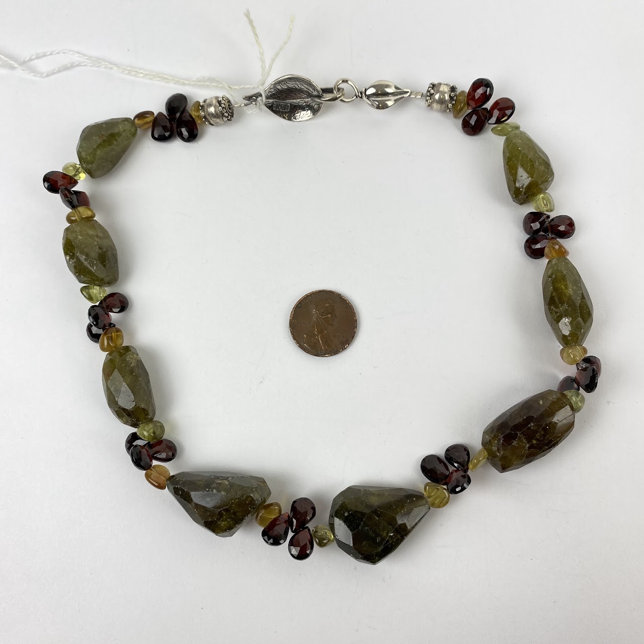 Green & Red Garnet Sterling Silver Necklace