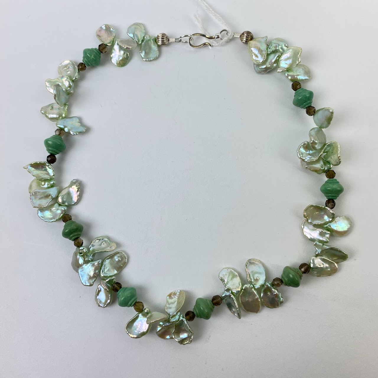 Keishi Pearl, Turquoise, Smoky Quartz & Sterling Silver Necklace