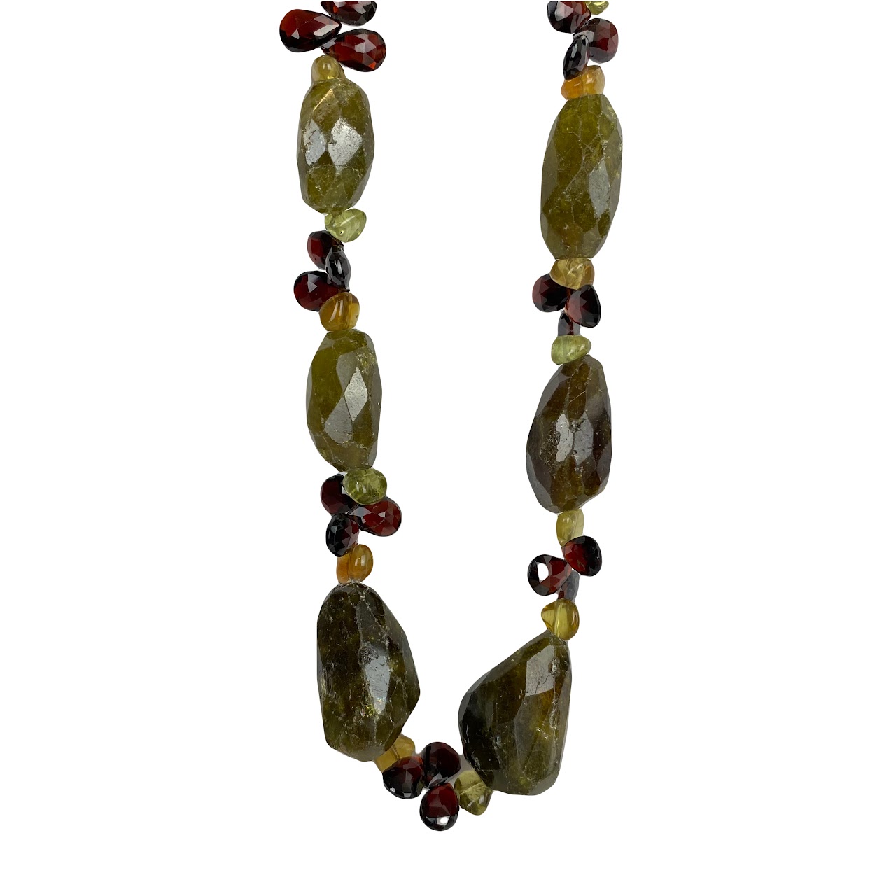 Green & Red Garnet Sterling Silver Necklace