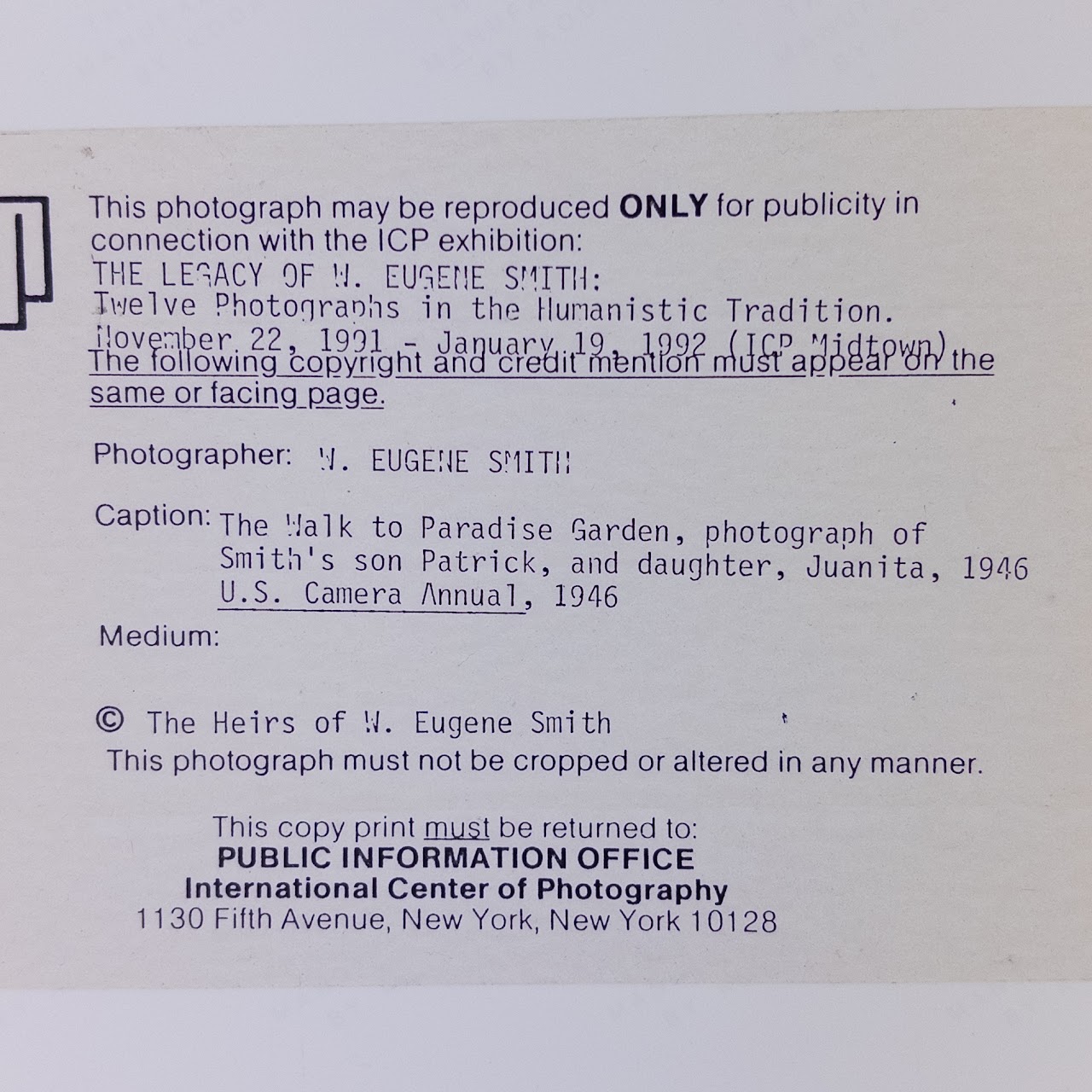 Lot of Nine Photographs from the Public Information Office of the International Center of Photography