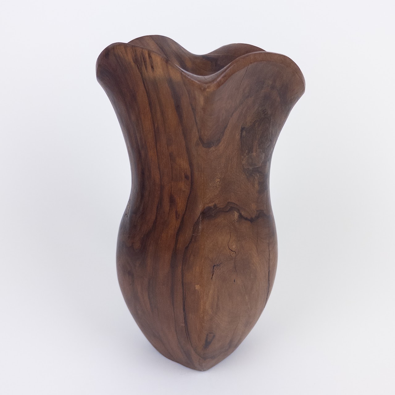 Carved Olivewood Biomorphic Pitcher, Signed 'Falcon Spain'