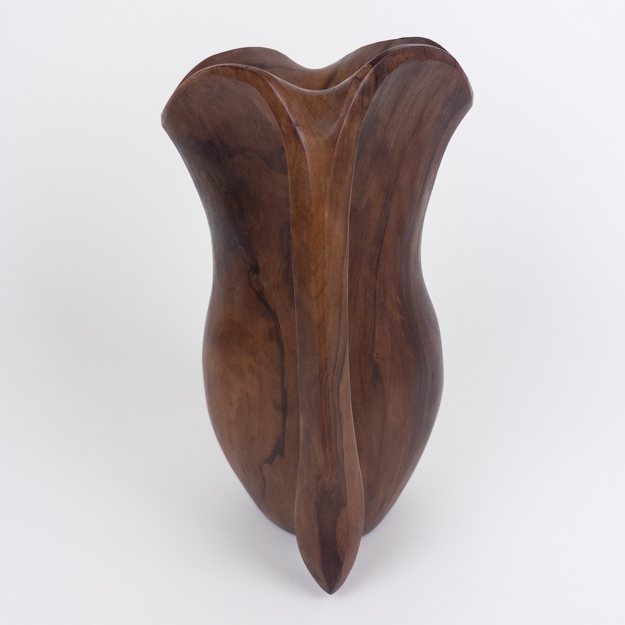 Carved Olivewood Biomorphic Pitcher, Signed 'Falcon Spain'