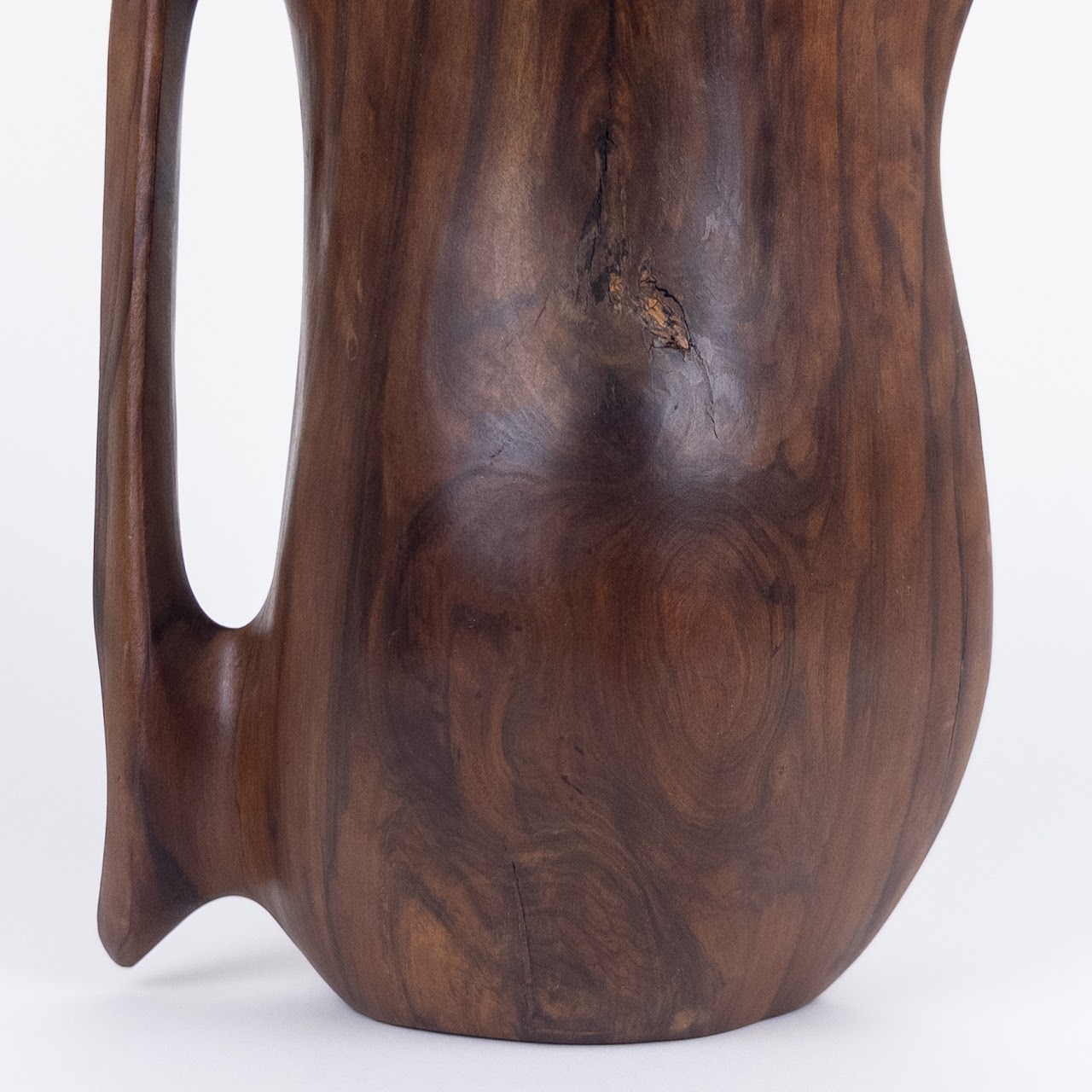 Carved Olivewood Biomorphic Pitcher, Signed 'Falcon Spain'