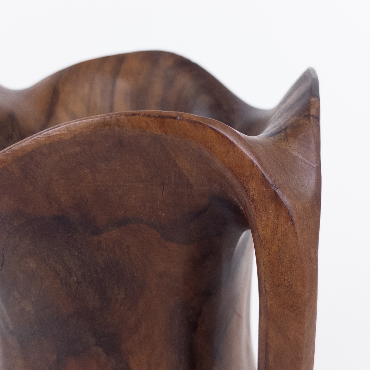 Carved Olivewood Biomorphic Pitcher, Signed 'Falcon Spain'