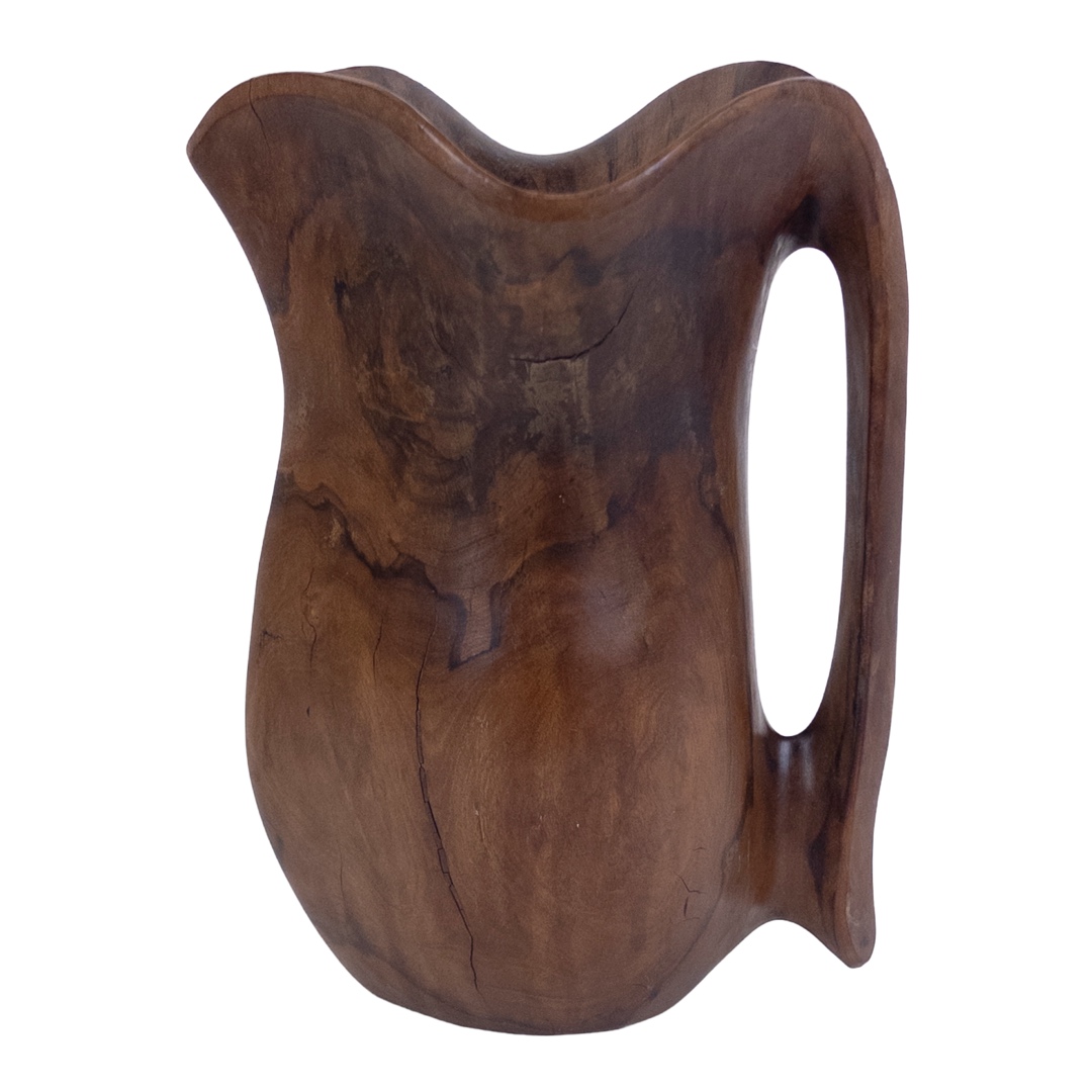 Carved Olivewood Biomorphic Pitcher, Signed 'Falcon Spain'