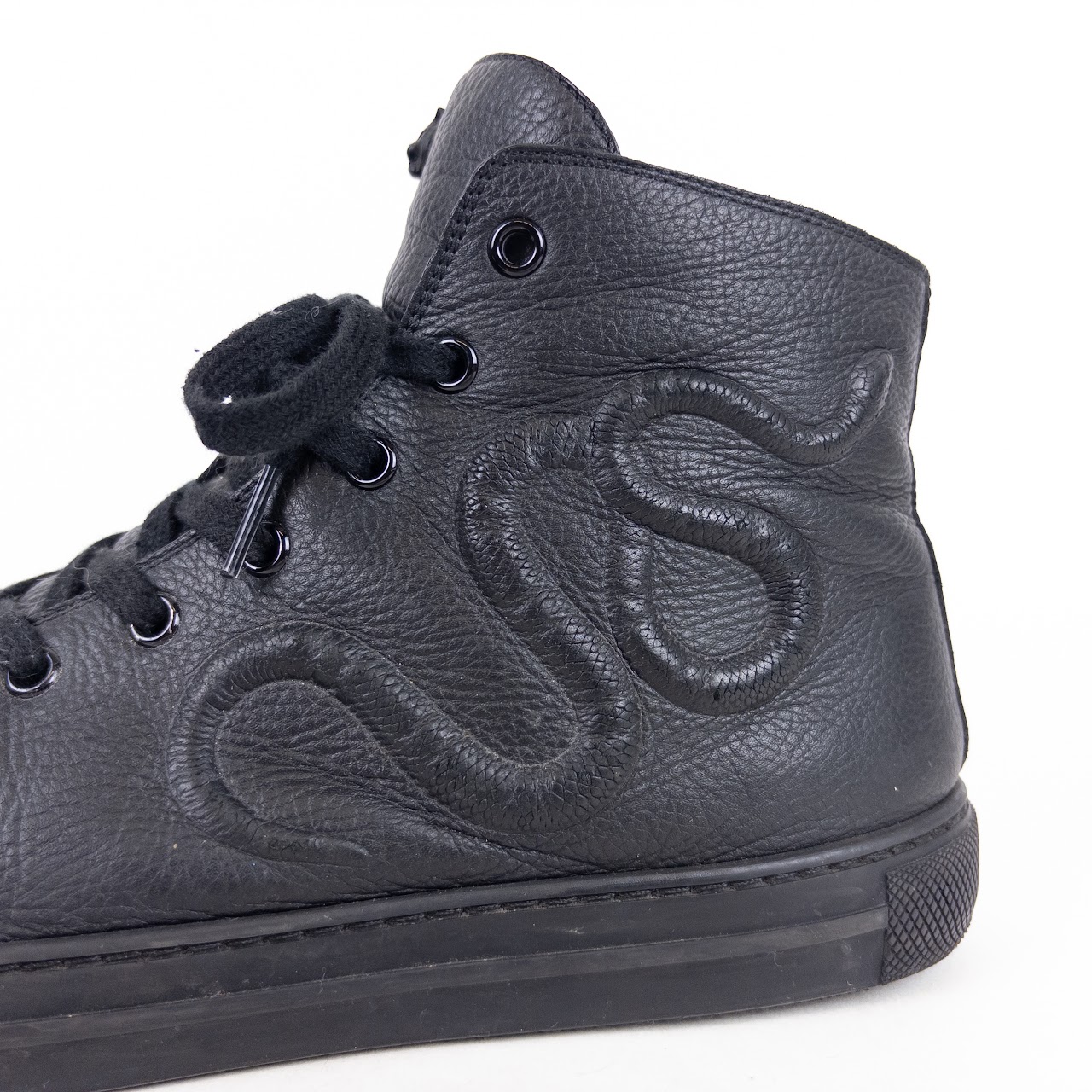 Gucci GG Leather Snake Embossed High Top Sneakers