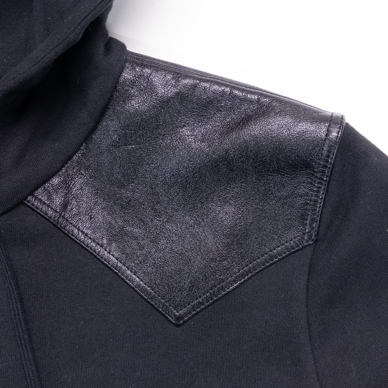 Saint Laurent Leather Trimmed Zip Up Hoodie