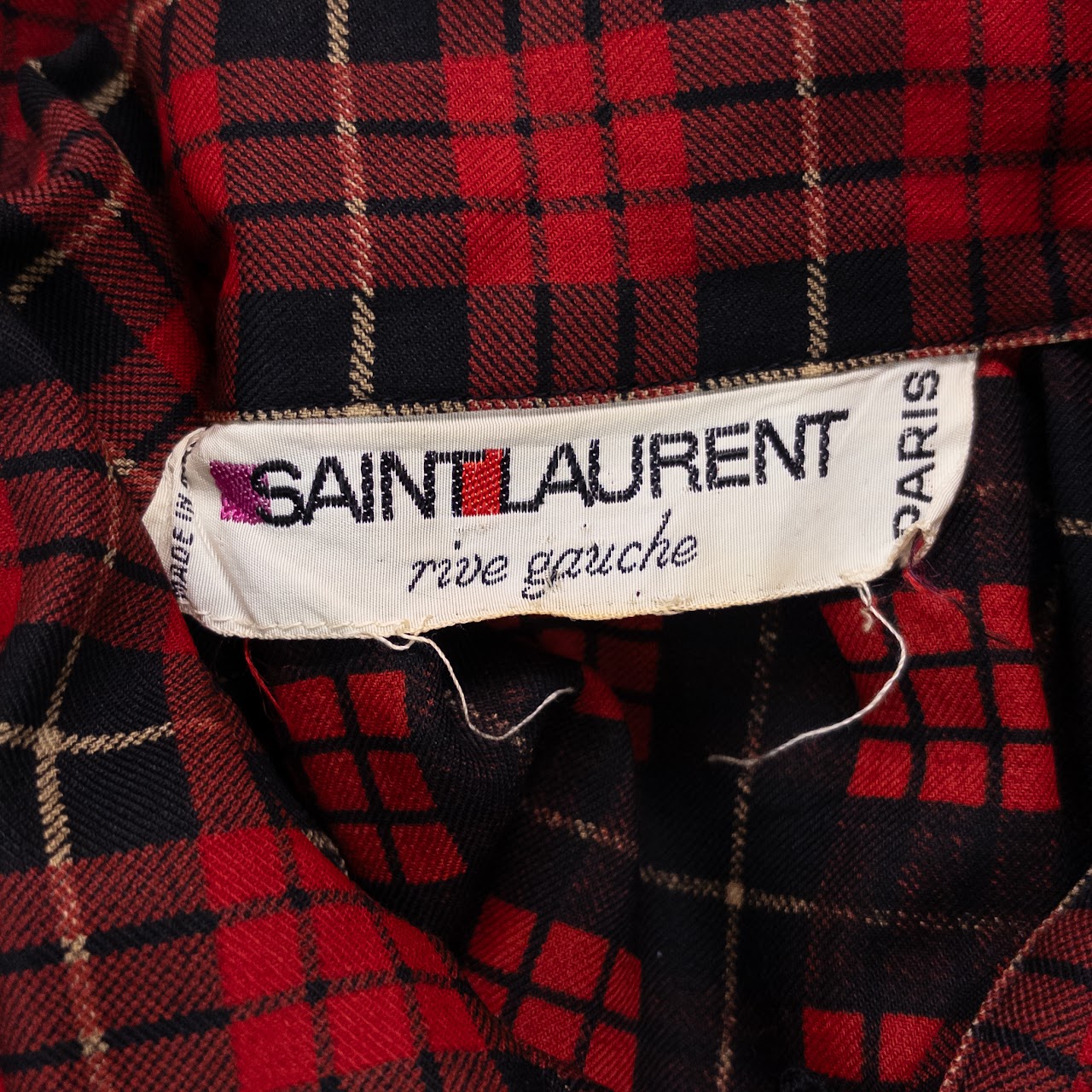 Saint Laurent Rive Gauche Plaid Wool Cape and Sash