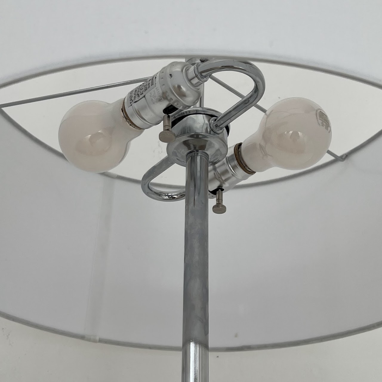 Polished Metal and Wood Floor Lamp Pair