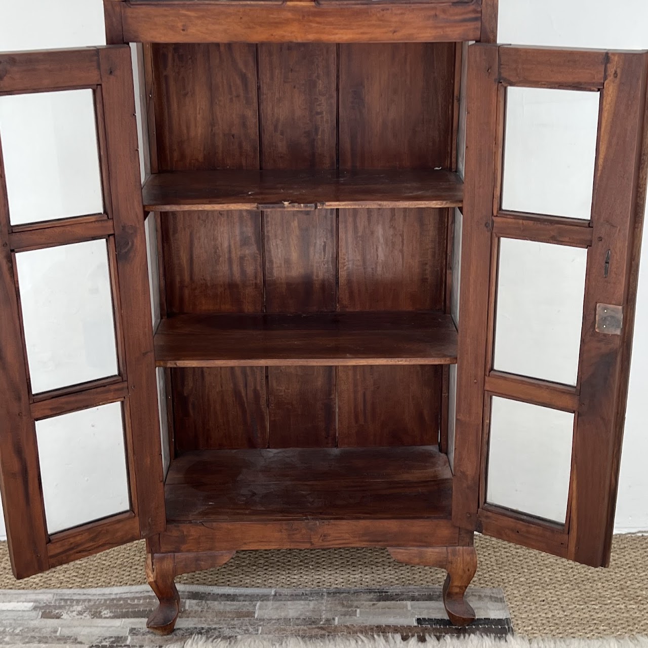 Mexican Pine Vintage Double Arch Curio Cabinet