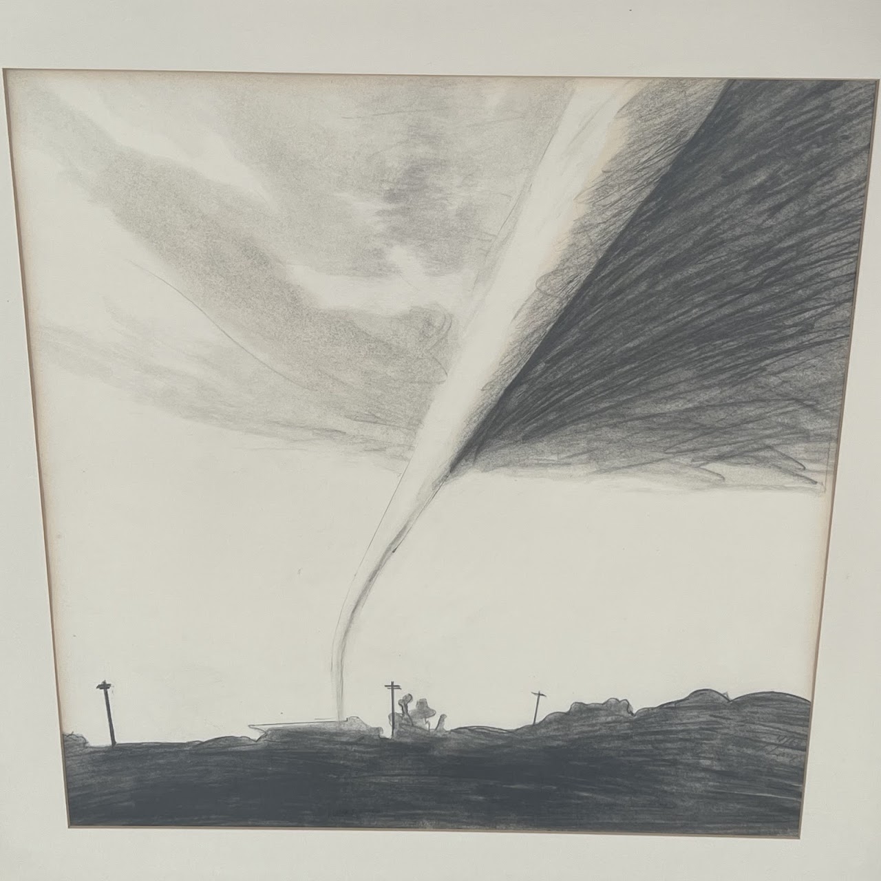Lang Signed 1969 Tornado Pencil Drawing