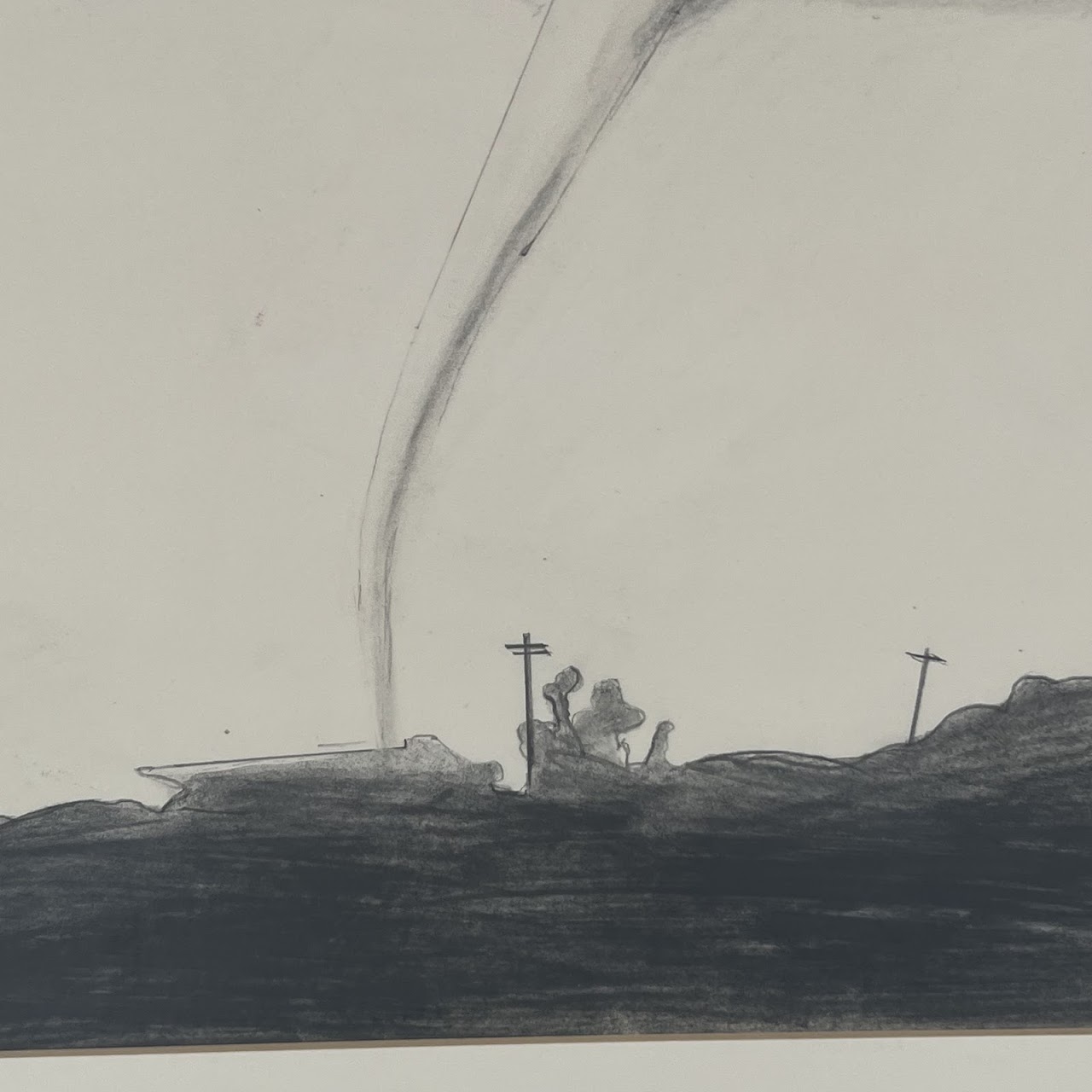Lang Signed 1969 Tornado Pencil Drawing