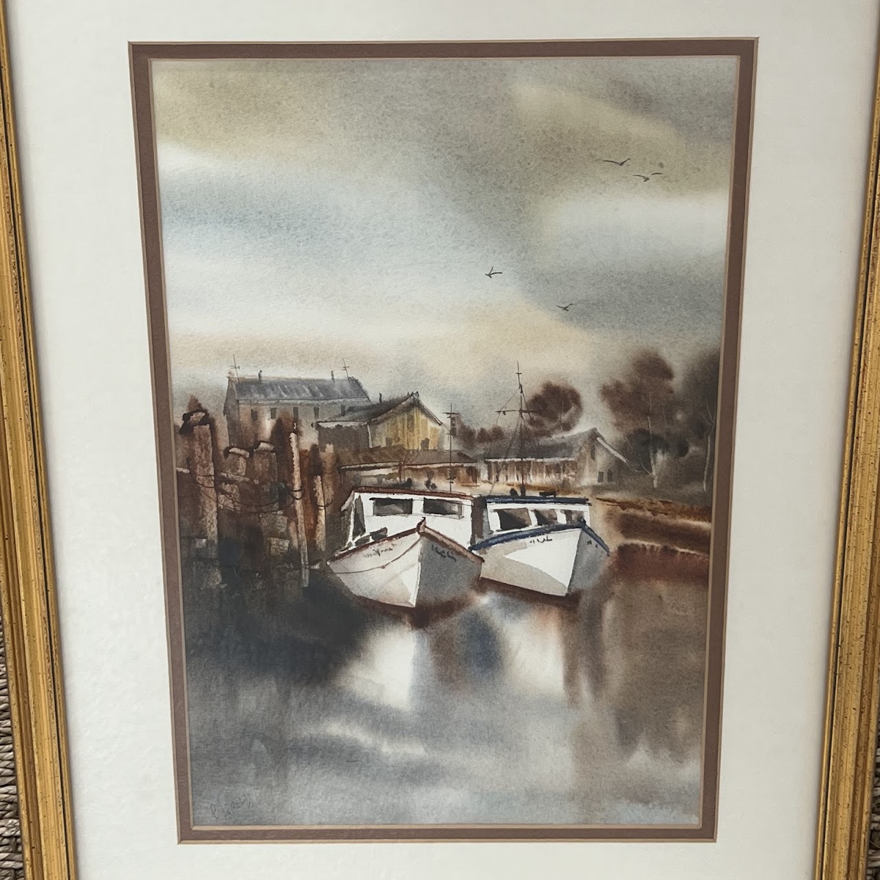 Boats at Dock Watercolor Painting