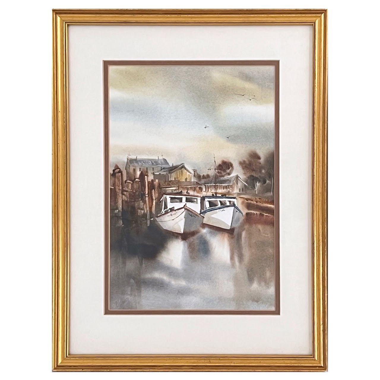 Boats at Dock Watercolor Painting