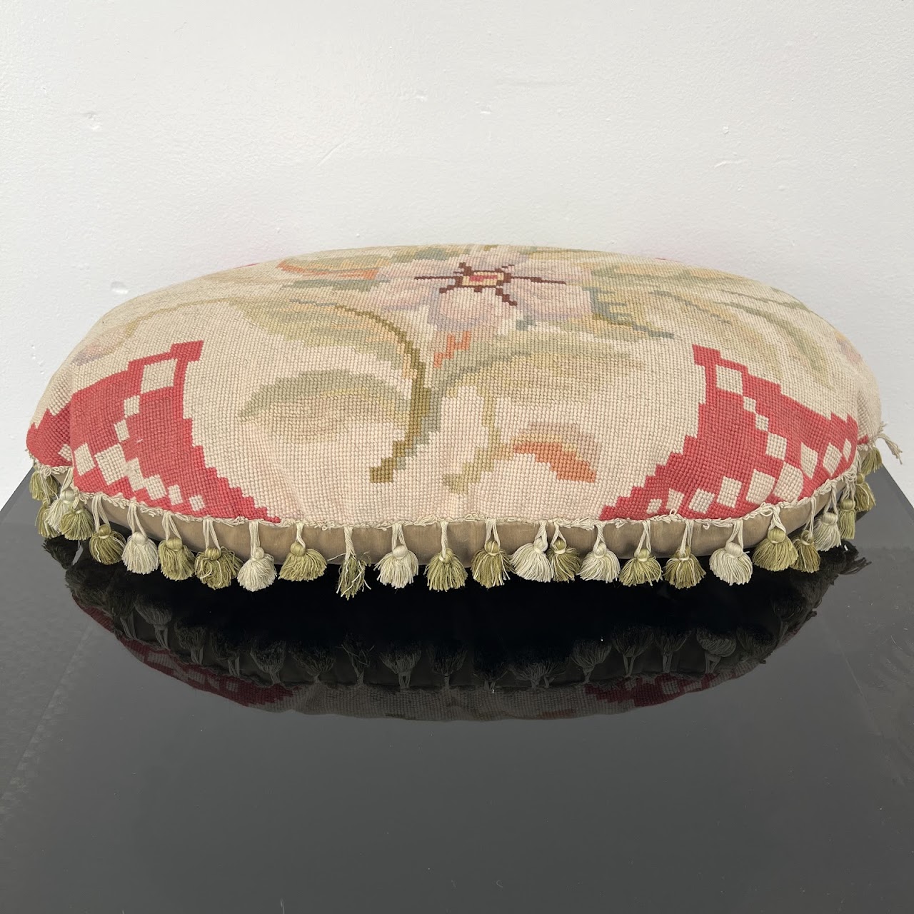 Tasseled Aubusson Style Vintage Oval Pillow