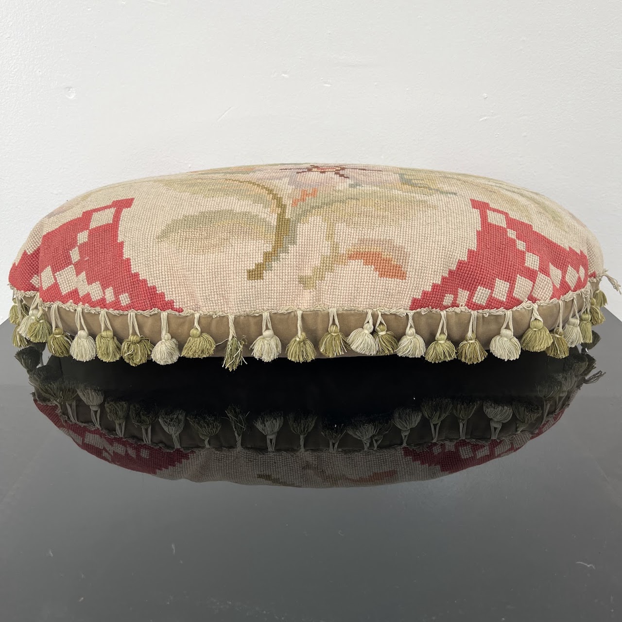 Tasseled Aubusson Style Vintage Oval Pillow